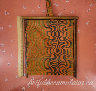 Orange and Brown vintage fabric folding basket with lightweight stained wooden frame