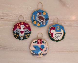 "12 Days of Christmas" Complete set of  hand-finished needlepoint ornaments -  - #tag1# - #tag2# - #tag3# - #tag4# - the Artful Accumulator's Vintage Boutique