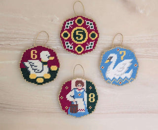 "12 Days of Christmas" Complete set of  hand-finished needlepoint ornaments -  - #tag1# - #tag2# - #tag3# - #tag4# - the Artful Accumulator's Vintage Boutique