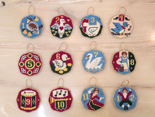 "12 Days of Christmas" Complete set of  hand-finished needlepoint ornaments -  - #tag1# - #tag2# - #tag3# - #tag4# - the Artful Accumulator's Vintage Boutique