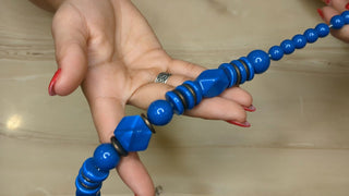 Abstract necklace with painted blue wooden beads - Artful Accumulator Boutique Vintage