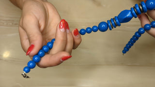 Abstract necklace with painted blue wooden beads - Artful Accumulator Boutique Vintage