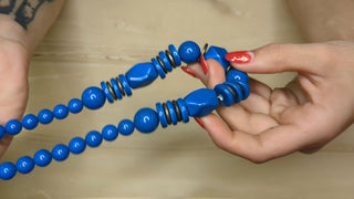 Abstract necklace with painted blue wooden beads - Artful Accumulator Boutique Vintage