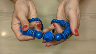 Abstract necklace with painted blue wooden beads - Artful Accumulator Boutique Vintage