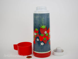 Aladdin Thermos - Strawberries on blue background with red lid -  - #tag1# - #tag2# - #tag3# - #tag4# - the Artful Accumulator's Vintage Boutique
