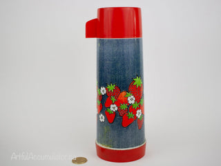 Aladdin Thermos - Strawberries on blue background with red lid -  - #tag1# - #tag2# - #tag3# - #tag4# - the Artful Accumulator's Vintage Boutique
