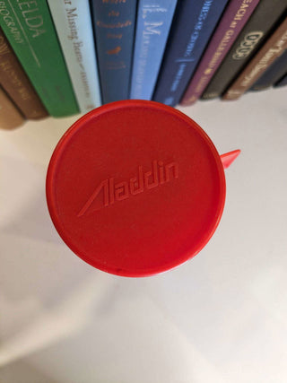 Aladdin Thermos - Strawberries on blue background with red lid - Artful Accumulator Boutique Vintage