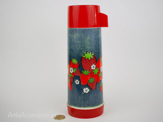 Aladdin Thermos - Strawberries on blue background with red lid -  - #tag1# - #tag2# - #tag3# - #tag4# - the Artful Accumulator's Vintage Boutique