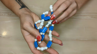 Alternating Blue and White rectangular and round beads - Artful Accumulator Boutique Vintage