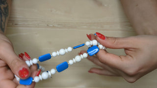Alternating Blue and White rectangular and round beads - Artful Accumulator Boutique Vintage
