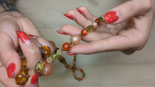 Amber Beaded Necklace with Abstract Shaped Multi-Colored Beads - Artful Accumulator Boutique Vintage