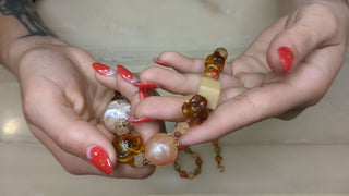 Amber Beaded Necklace with Abstract Shaped Multi-Colored Beads - Artful Accumulator Boutique Vintage