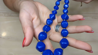 Beautiful cobalt blue faceted chunky beaded necklace with gold beaded spacers - Artful Accumulator Boutique Vintage