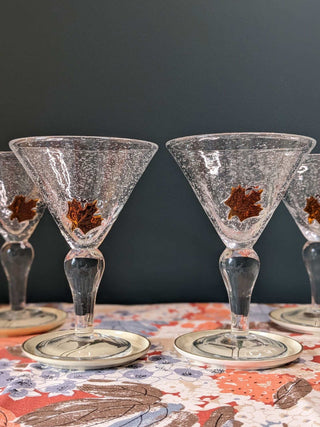 Set of 2 "Bubbled Maple Martini Glasses" with a glass maple leaf, hand blown -  - #tag1# - #tag2# - #tag3# - #tag4# - the Artful Accumulator's Vintage Boutique