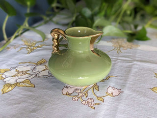 "Canne" Small avocado Green pitcher with gold lustre and handle -  - #tag1# - #tag2# - #tag3# - #tag4# - the Artful Accumulator's Vintage Boutique
