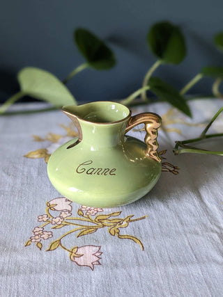 "Canne" Small avocado Green pitcher with gold lustre and handle -  - #tag1# - #tag2# - #tag3# - #tag4# - the Artful Accumulator's Vintage Boutique