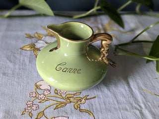 "Canne" Small avocado Green pitcher with gold lustre and handle -  - #tag1# - #tag2# - #tag3# - #tag4# - the Artful Accumulator's Vintage Boutique