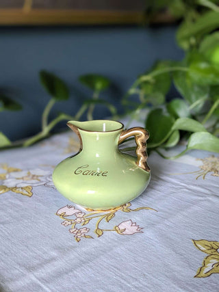 "Canne" Small avocado Green pitcher with gold lustre and handle -  - #tag1# - #tag2# - #tag3# - #tag4# - the Artful Accumulator's Vintage Boutique