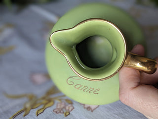 "Canne" Small avocado Green pitcher with gold lustre and handle -  - #tag1# - #tag2# - #tag3# - #tag4# - the Artful Accumulator's Vintage Boutique