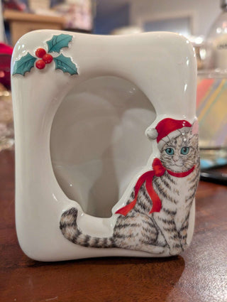 Ceramic Picture Frame with Santa Cat with Blue Eyes, Holly Berries -  - #tag1# - #tag2# - #tag3# - #tag4# - the Artful Accumulator's Vintage Boutique