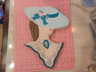 Ceramic lady wall hanging with brown hair and blue hat -  - #tag1# - #tag2# - #tag3# - #tag4# - the Artful Accumulator's Vintage Boutique
