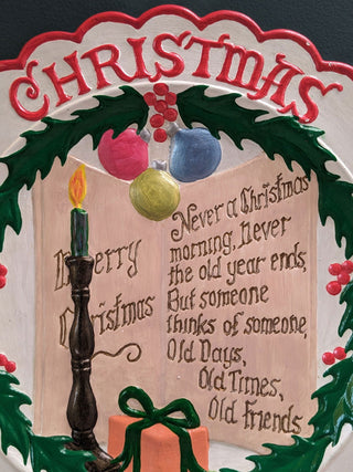 "Christmas + Carol" a pearlescent holiday plate with scalloped edges, hand-painted by Carol -  - #tag1# - #tag2# - #tag3# - #tag4# - the Artful Accumulator's Vintage Boutique
