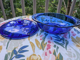 Cobalt Blue 2L 2Qt casserole oven-to-table handled bowl with matching fitted lid by Anchor Hocking - Artful Accumulator Boutique Vintage