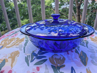 Cobalt Blue 2L 2Qt casserole oven-to-table handled bowl with matching fitted lid by Anchor Hocking - Artful Accumulator Boutique Vintage