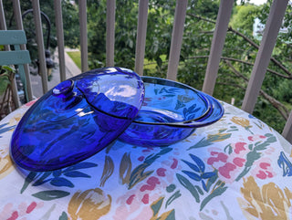 Cobalt Blue 2L 2Qt casserole oven-to-table handled bowl with matching fitted lid by Anchor Hocking - Artful Accumulator Boutique Vintage