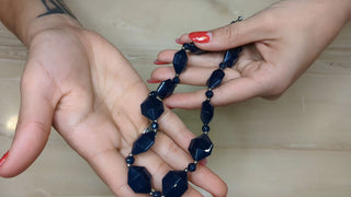 Deep Dark Blue Faceted Plastic Beaded Necklace - Artful Accumulator Boutique Vintage