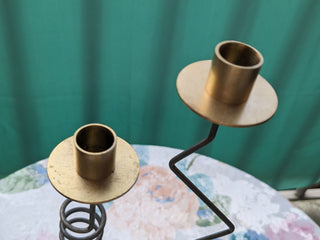 "Dramatic Abstraction" candelabras made from metal, brass, and weighted stone base, set of two -  - #tag1# - #tag2# - #tag3# - #tag4# - the Artful Accumulator's Vintage Boutique