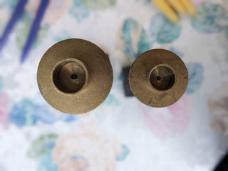 "Dramatic Abstraction" candelabras made from metal, brass, and weighted stone base, set of two -  - #tag1# - #tag2# - #tag3# - #tag4# - the Artful Accumulator's Vintage Boutique