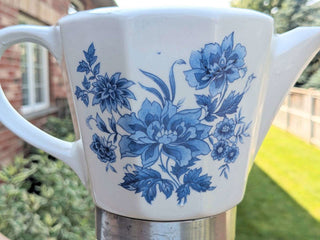 Espresso Maker Percolator with ceramic pot and blue floral decals - Artful Accumulator Boutique Vintage
