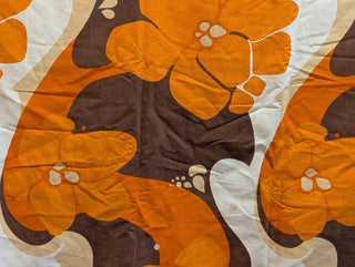 Estelle - rectangular tablecloth - groovy orange and brown flowers - Artful Accumulator Boutique Vintage