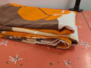 Estelle - rectangular tablecloth - groovy orange and brown flowers - Artful Accumulator Boutique Vintage