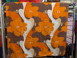 Estelle - rectangular tablecloth - groovy orange and brown flowers - Artful Accumulator Boutique Vintage