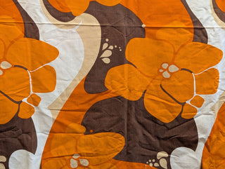 Estelle - rectangular tablecloth - groovy orange and brown flowers - Artful Accumulator Boutique Vintage