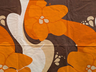 Estelle - rectangular tablecloth - groovy orange and brown flowers - Artful Accumulator Boutique Vintage
