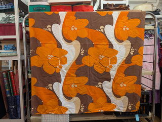 Estelle - rectangular tablecloth - groovy orange and brown flowers - Artful Accumulator Boutique Vintage