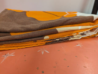 Estelle - rectangular tablecloth - groovy orange and brown flowers - Artful Accumulator Boutique Vintage