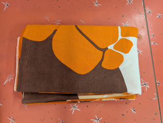 Estelle - rectangular tablecloth - groovy orange and brown flowers - Artful Accumulator Boutique Vintage