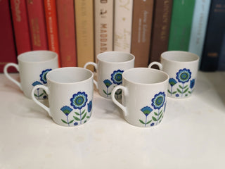 Floral motif Teapot with 5 mini mugs, creamer, and lidded sugar pot, made in Japan -  - #tag1# - #tag2# - #tag3# - #tag4# - the Artful Accumulator's Vintage Boutique