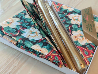Golden candles and holiday napkins with original packaging - Artful Accumulator Boutique Vintage