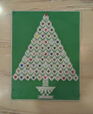 Hand sewn & sequined Christmas tree on green plastic canvas -  - #tag1# - #tag2# - #tag3# - #tag4# - the Artful Accumulator's Vintage Boutique