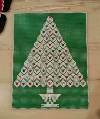 Hand sewn & sequined Christmas tree on green plastic canvas -  - #tag1# - #tag2# - #tag3# - #tag4# - the Artful Accumulator's Vintage Boutique
