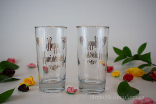 Happy Anniversary SET with gold rim & text, SET of 2 -  - #tag1# - #tag2# - #tag3# - #tag4# - the Artful Accumulator's Vintage Boutique