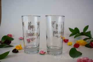 Happy Anniversary SET with gold rim & text, SET of 2 -  - #tag1# - #tag2# - #tag3# - #tag4# - the Artful Accumulator's Vintage Boutique