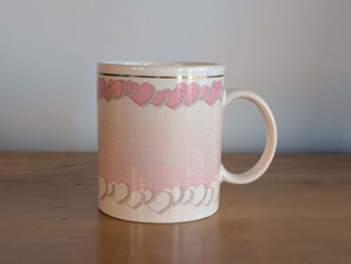 Hearts Mug with pink dot gradient and gold line - Artful Accumulator Boutique Vintage