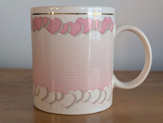 Hearts Mug with pink dot gradient and gold line - Artful Accumulator Boutique Vintage