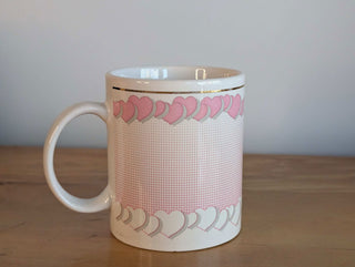 Hearts Mug with pink dot gradient and gold line - Artful Accumulator Boutique Vintage